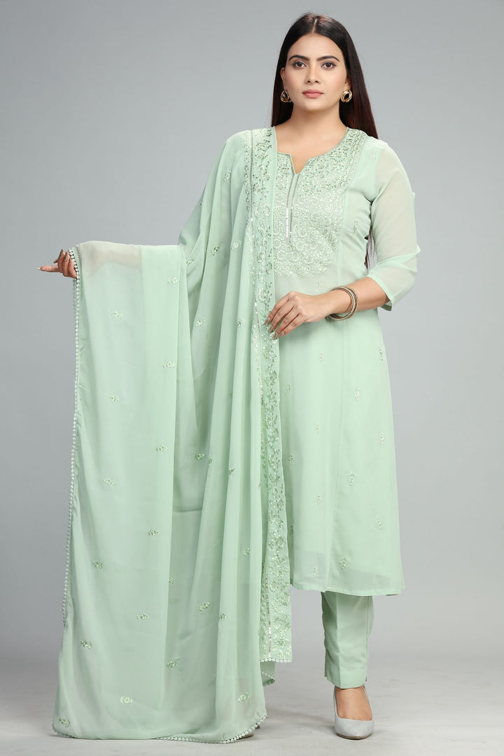 Lajita Light Pista Georgette Embroidered Suit Set