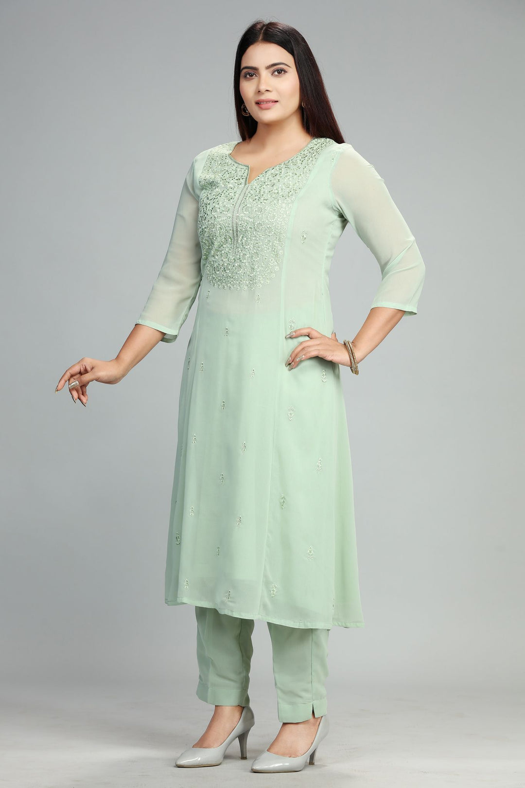 Lajita Light Pista Georgette Embroidered Suit Set