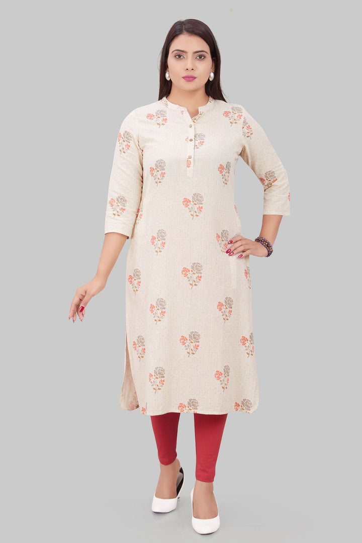 Cream Flex Cotton Straight Embroidered Kurta