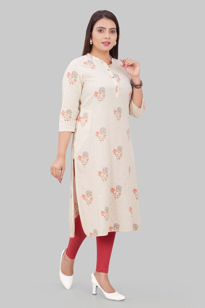 Cream Flex Cotton Straight Embroidered Kurta