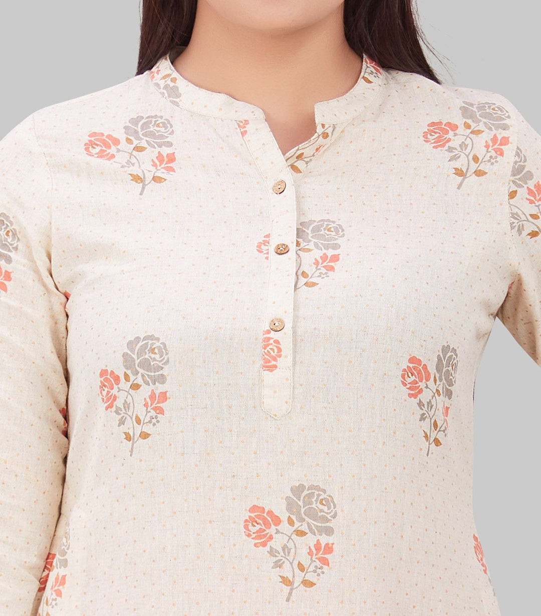 Cream Flex Cotton Straight Embroidered Kurta