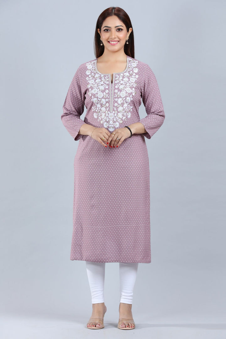 Light Purple Rayon Straight Embroidered Kurta