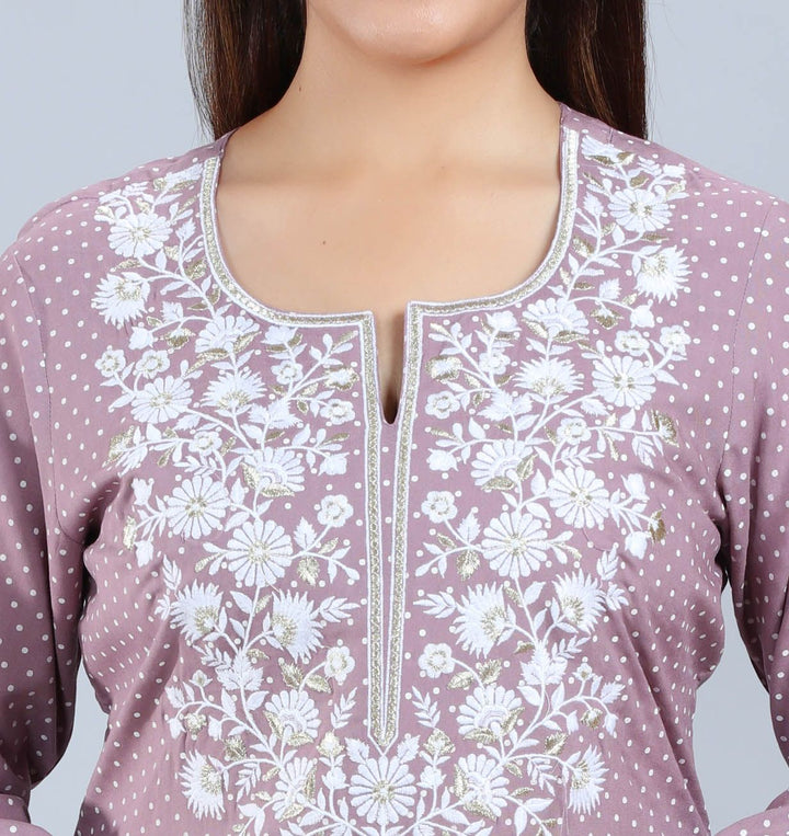 Light Purple Rayon Straight Embroidered Kurta