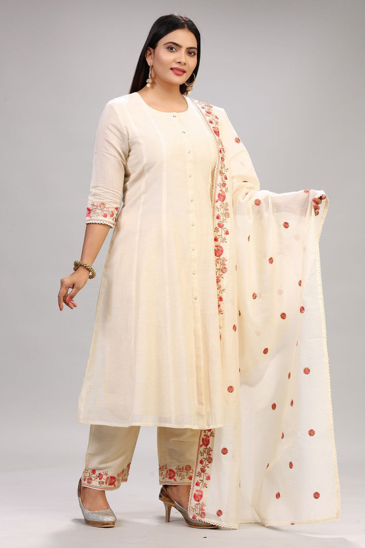 Lucia Off White Chanderi Embroidery Suit Set