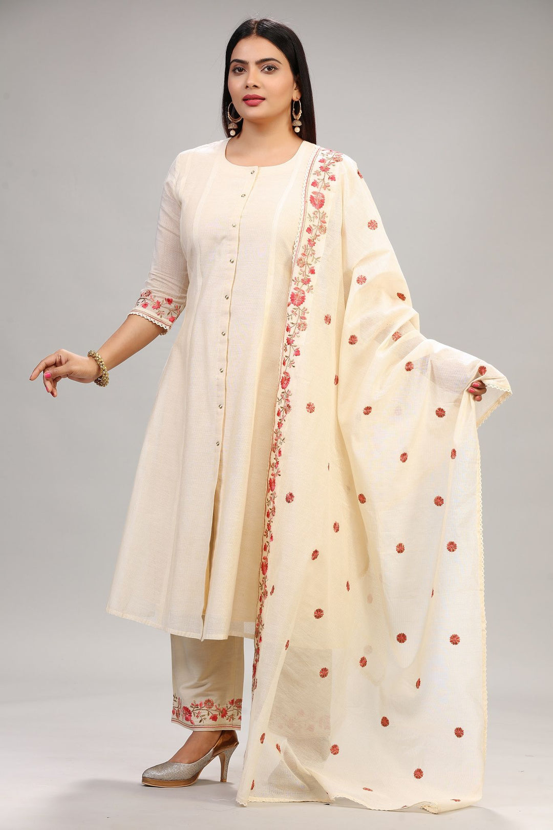 Lucia Off White Chanderi Embroidery Suit Set