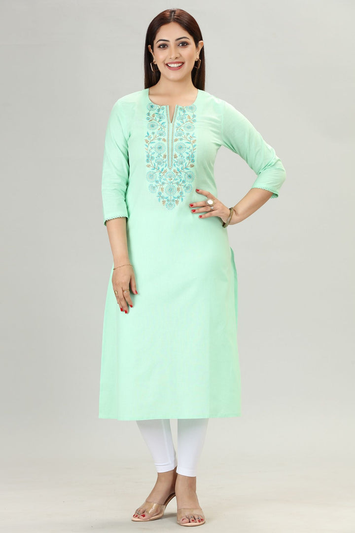 Pista Green Rayon Straight Embroidered Kurta