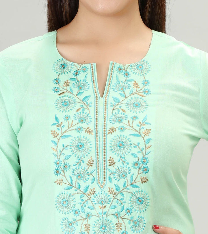 Pista Green Rayon Straight Embroidered Kurta