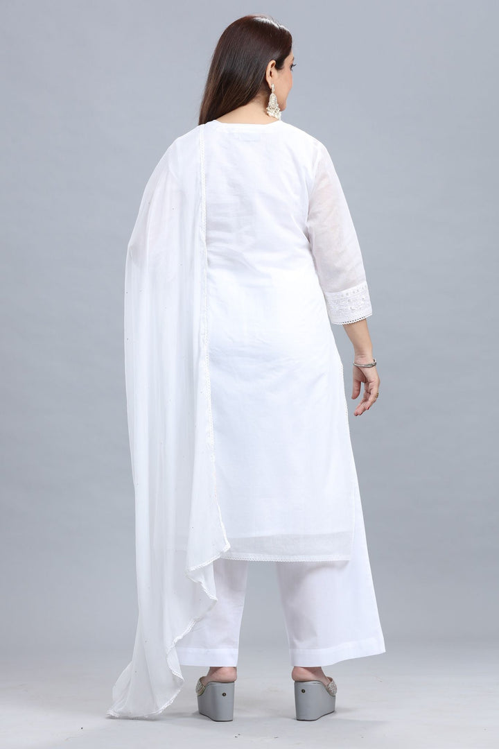 White Round Neck Organdy Kurta Pant Suit Set