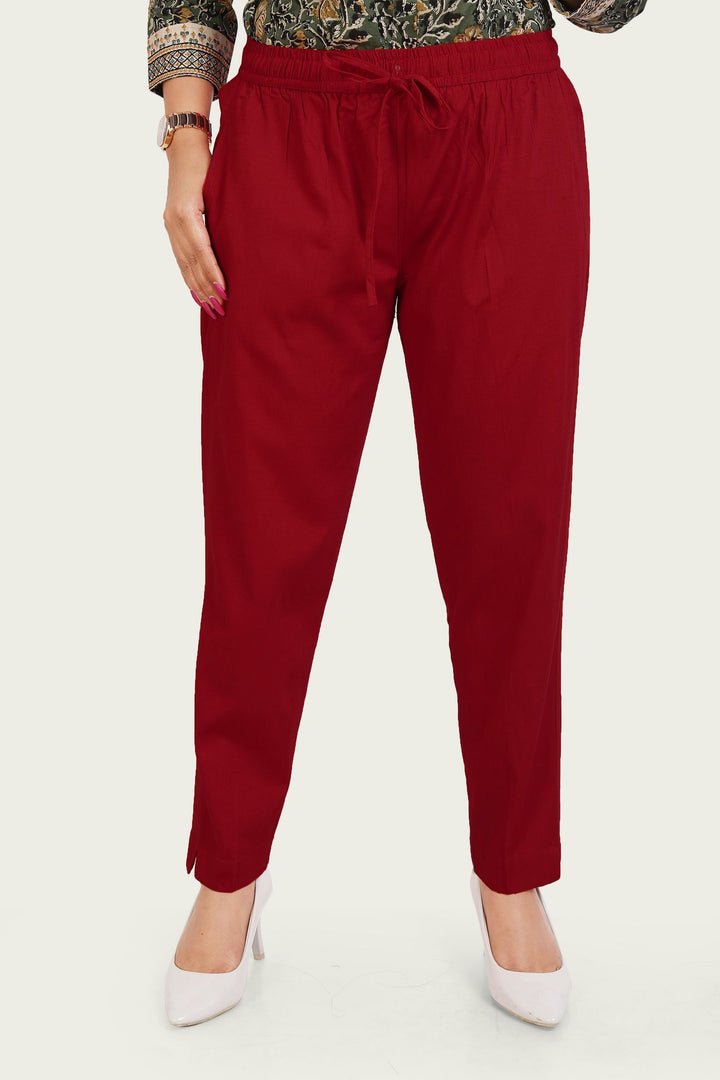 Maroon Cotton Lycra Pant