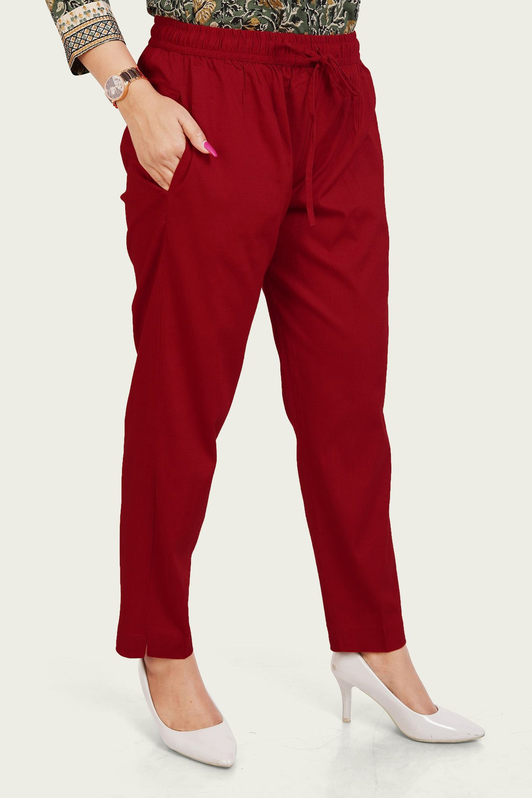 Maroon Cotton Lycra Pant