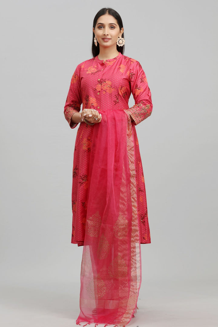 Megha Dark Pink Cotton Silk Suit Set