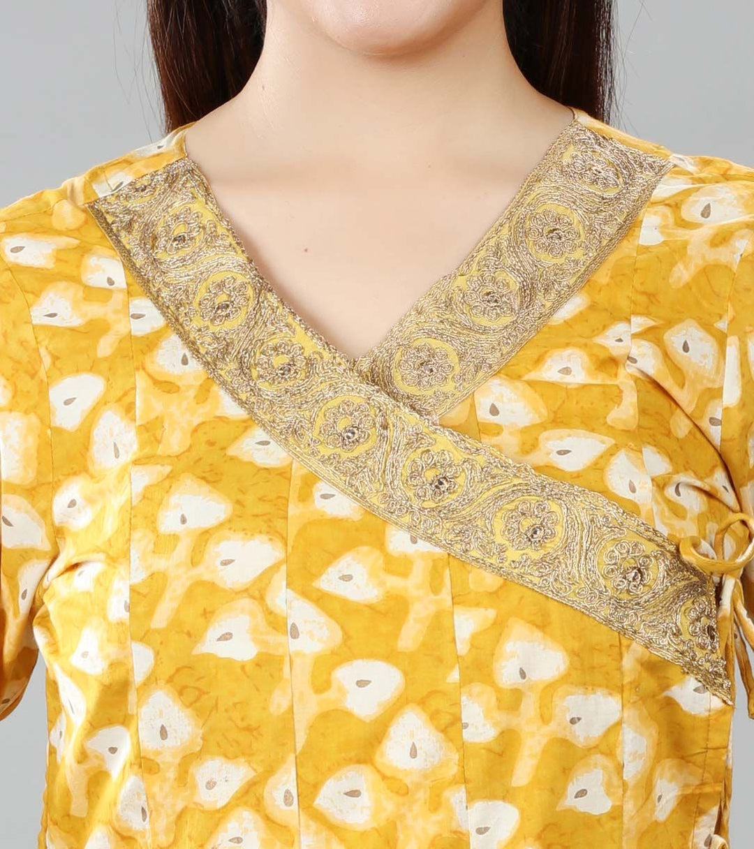 Mustard Cotton A Line Printed Kurta Pant Co ord Set