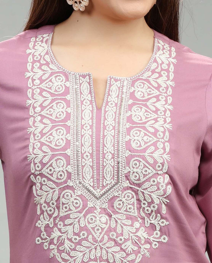 Light Purple Rayon Straight Embroidered Kurta