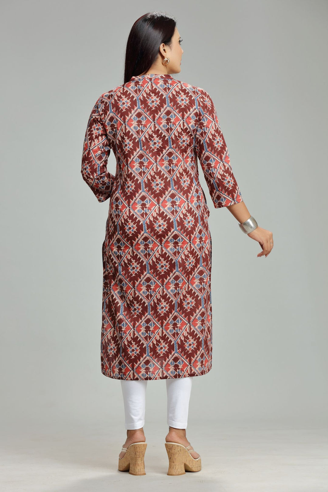 Maroon Jaipuri Cotton Straight Printed Kurti