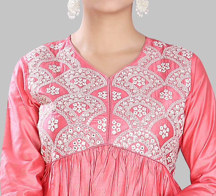 Peach Soft Silk Embroidered Kurta Palazzo Suit Set