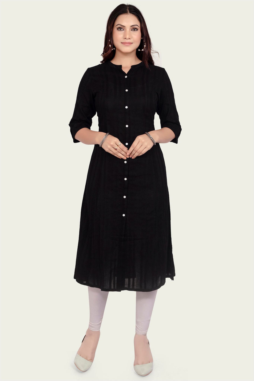 Black Cotton A Line Solid Kurta