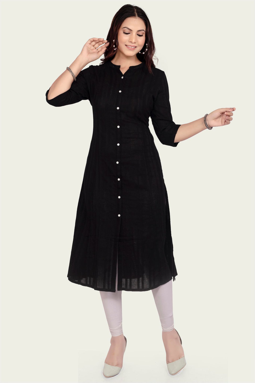 Black Cotton A Line Solid Kurta