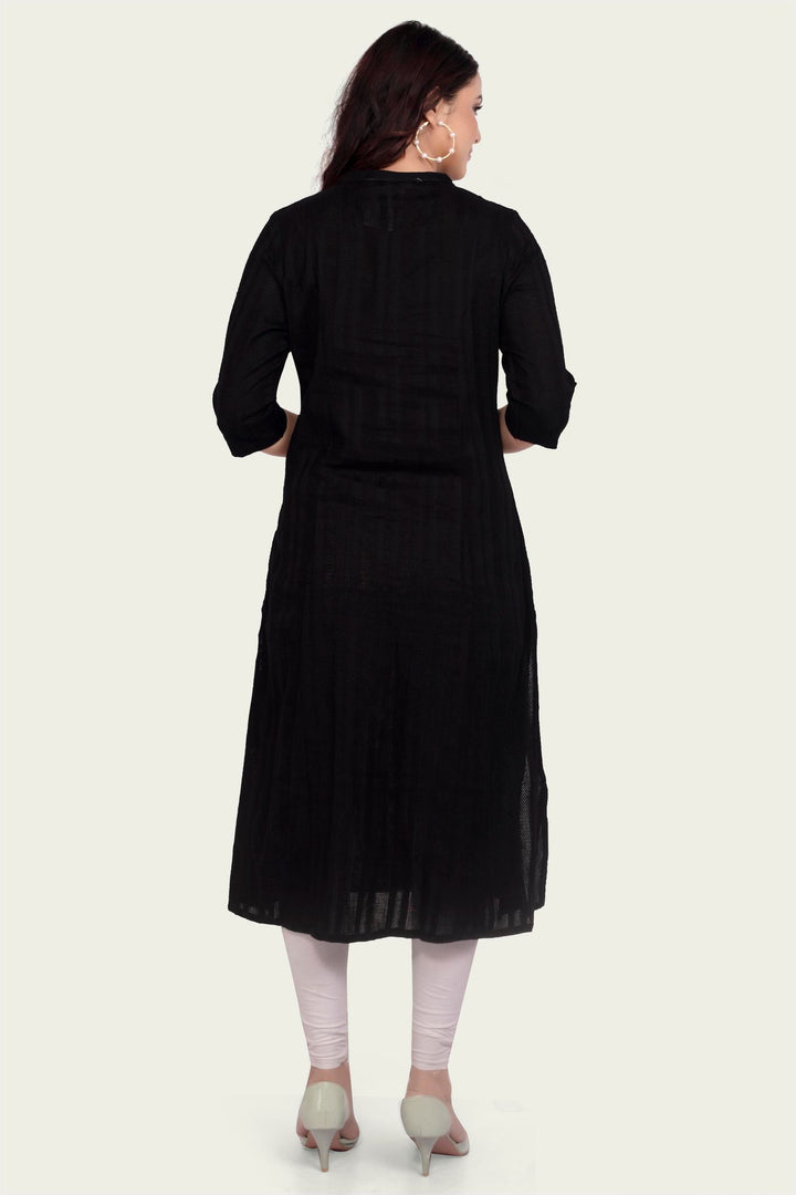 Black Cotton A Line Solid Kurta