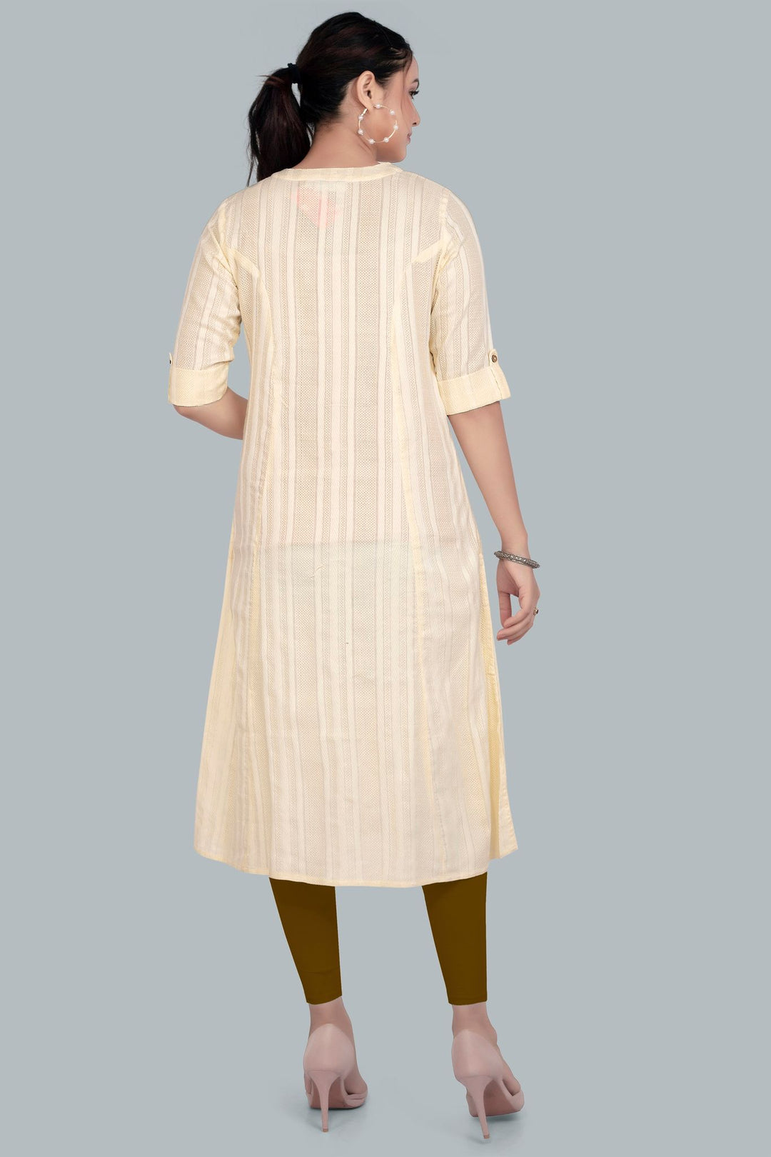 Cream Cotton A Line Kurta