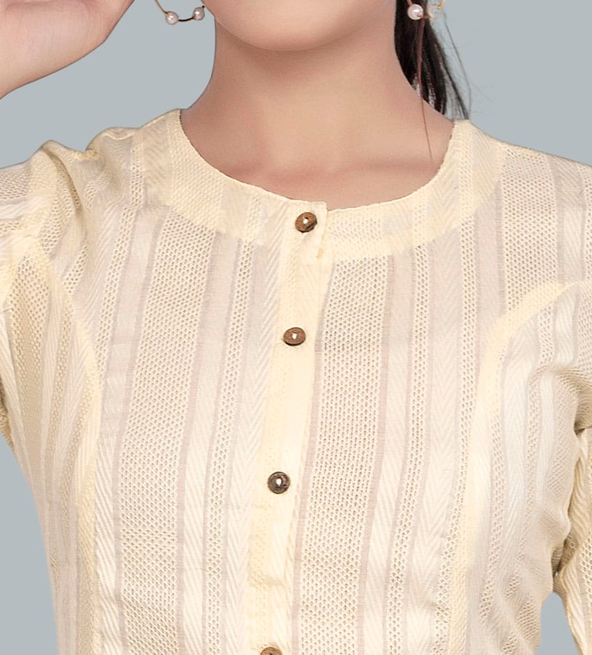 Cream Cotton A Line Kurta