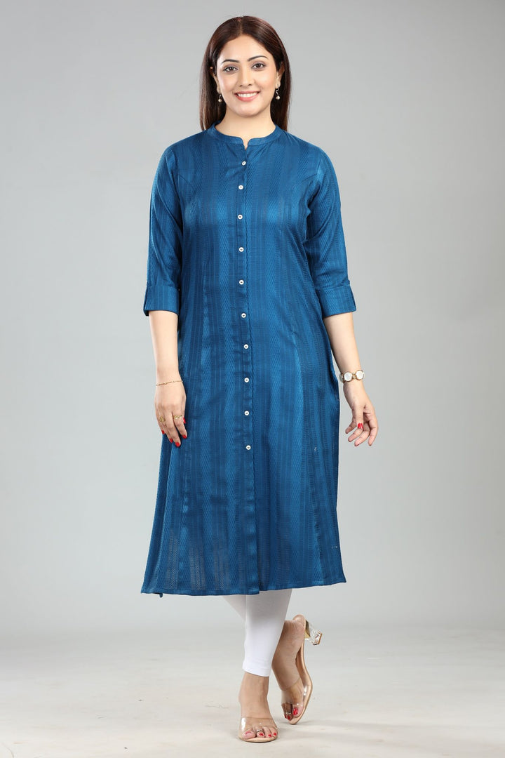 Blue Cotton A-Line Kurta