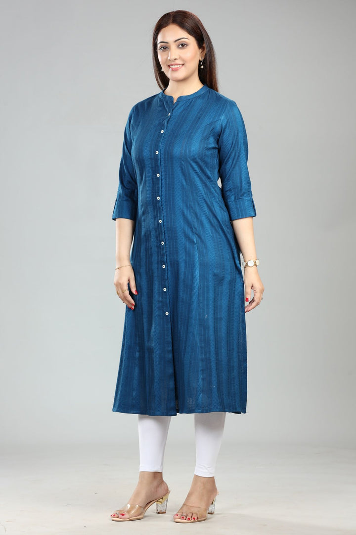 Blue Cotton A-Line Kurta