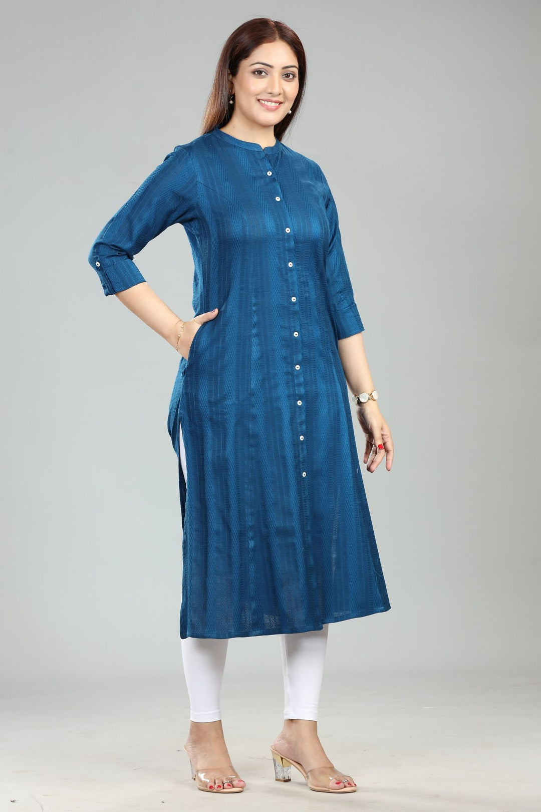 Blue Cotton A-Line Kurta