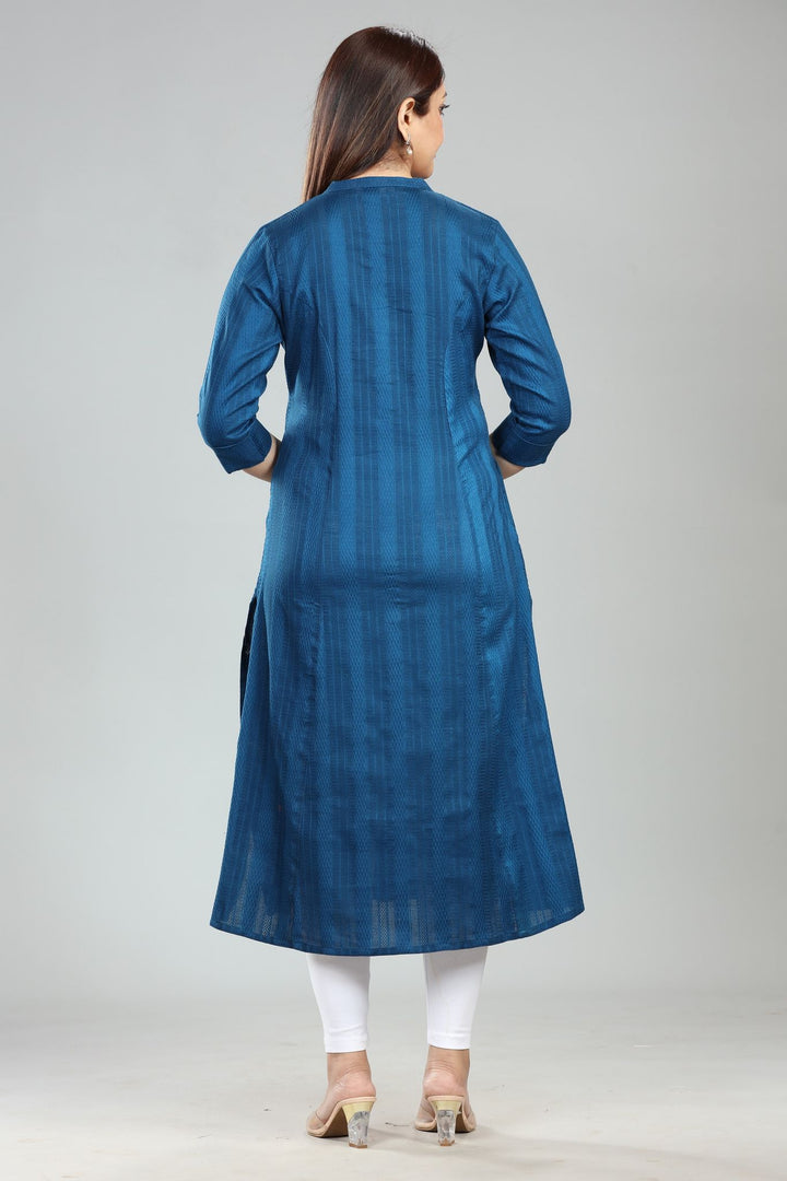 Blue Cotton A-Line Kurta