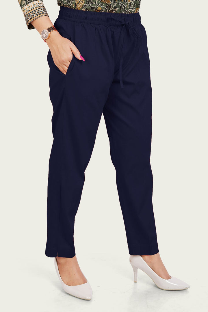 Navy Blue Cotton Lycra Pant