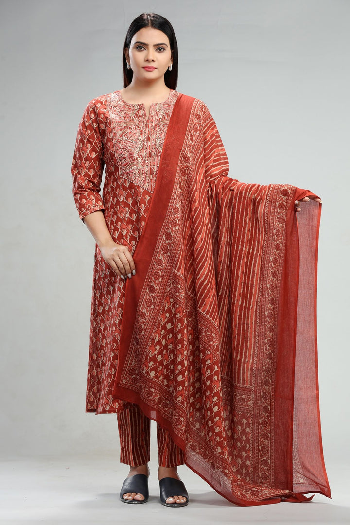 Nazish Rust Jaipuri Cotton Suit Sets