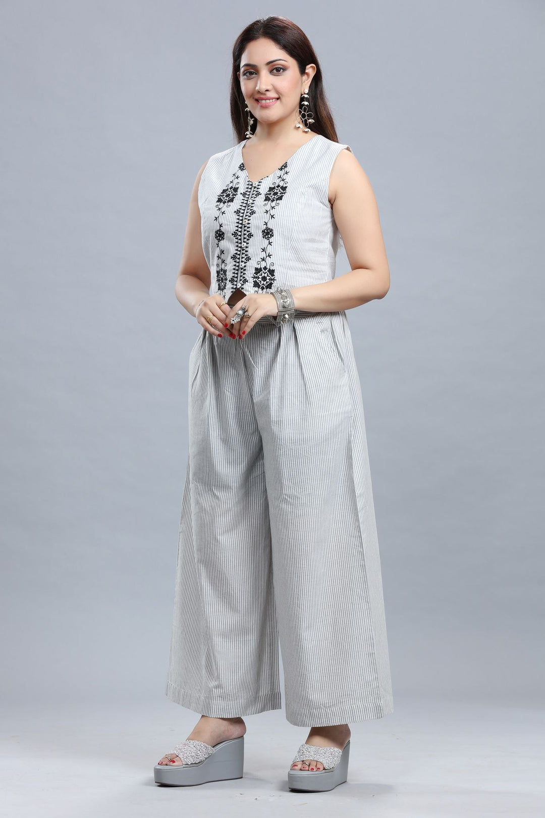 White Cotton Embroidered Tunic Pant Co-Ord Set