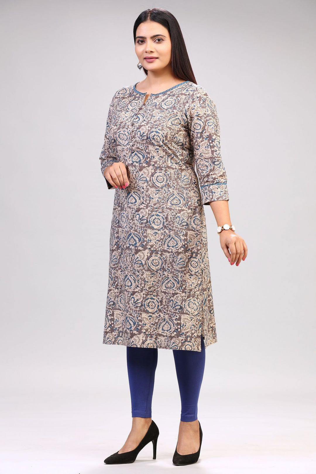 Gray Cotton Straight Printed Kurta