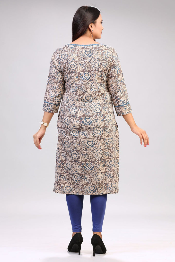 Gray Cotton Straight Printed Kurta