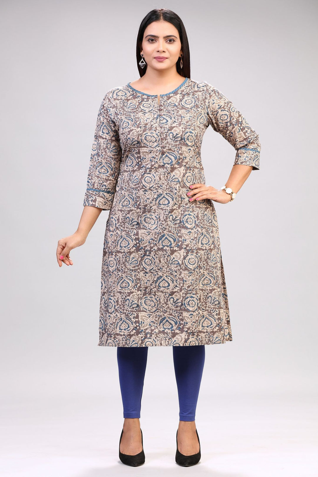 Gray Cotton Straight Printed Kurta