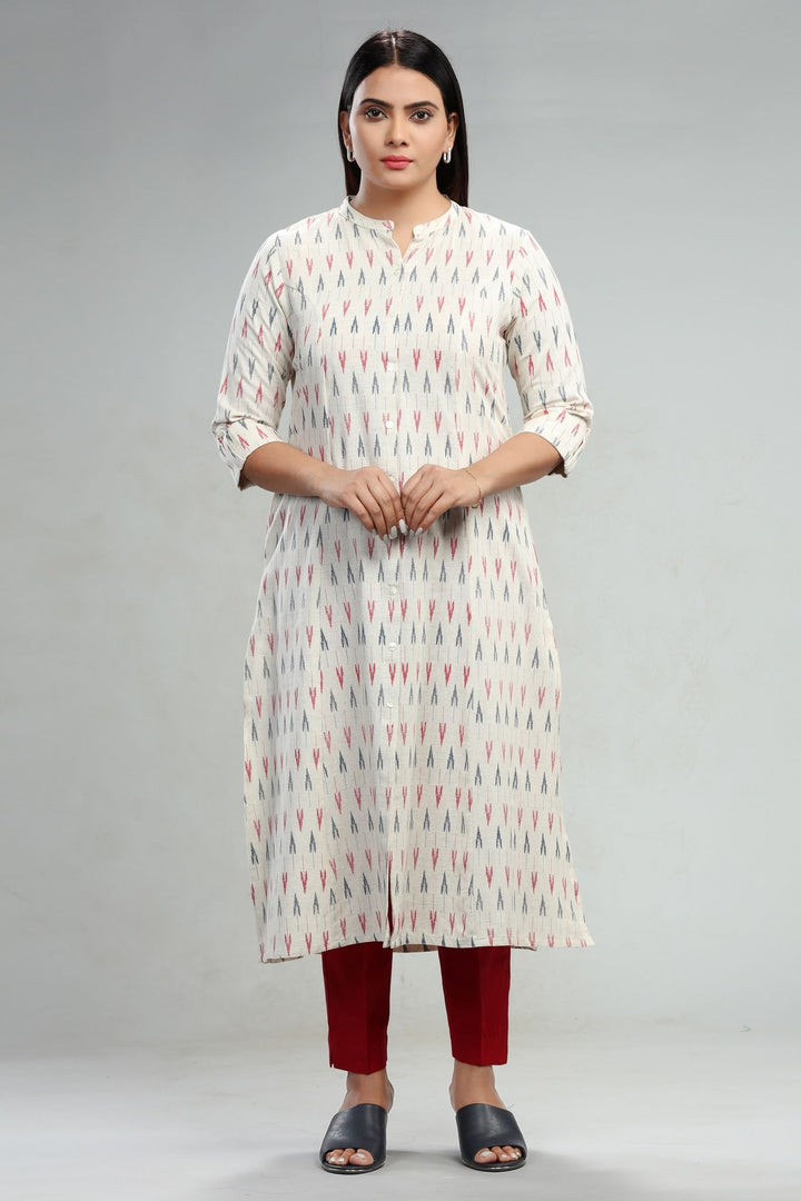 Off White Cotton A Line Yarndyed Kurta