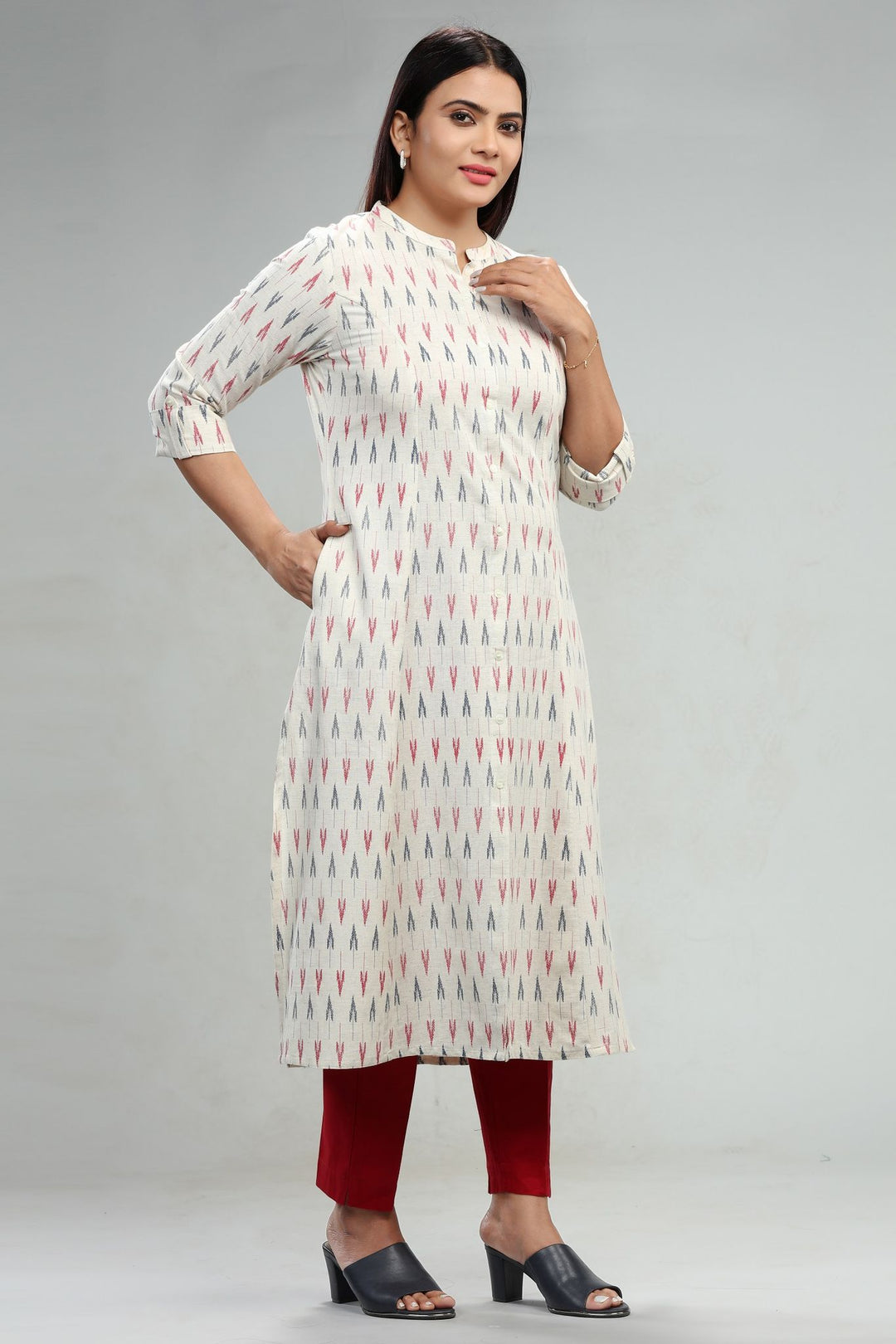 Off White Cotton A Line Yarndyed Kurta