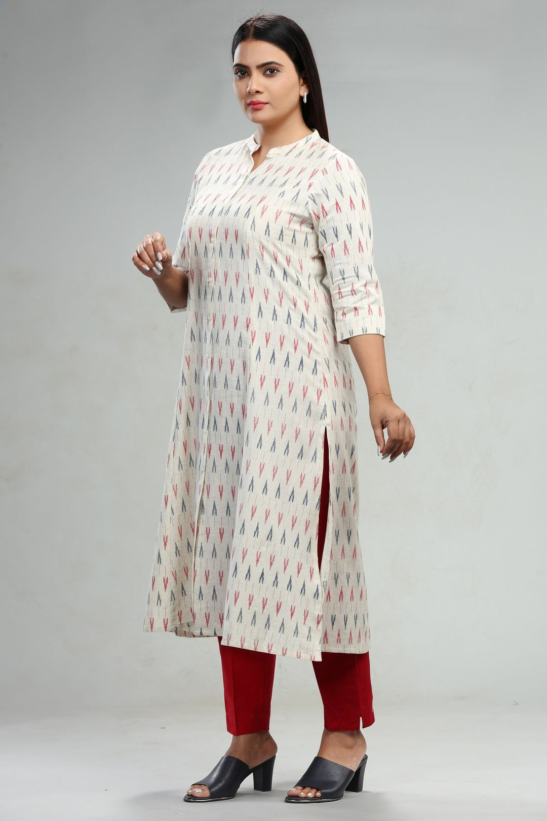 Off White Cotton A Line Yarndyed Kurta