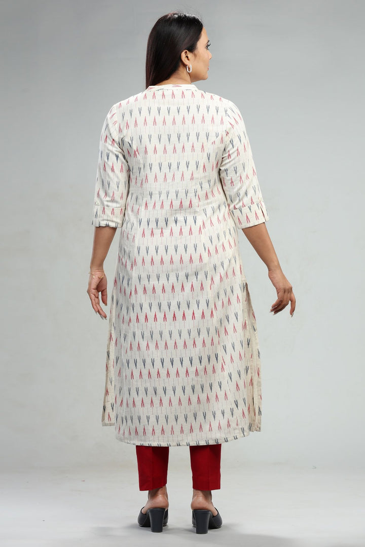 Off White Cotton A Line Yarndyed Kurta