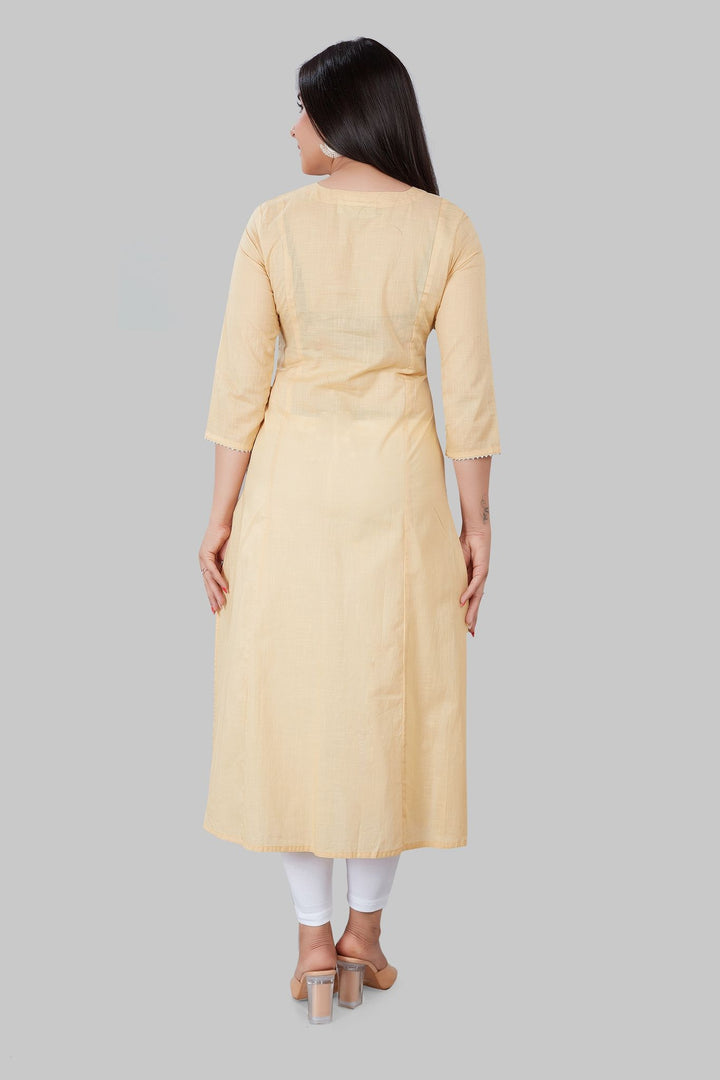 Beige Cotton A-Line Embroidered Kurta