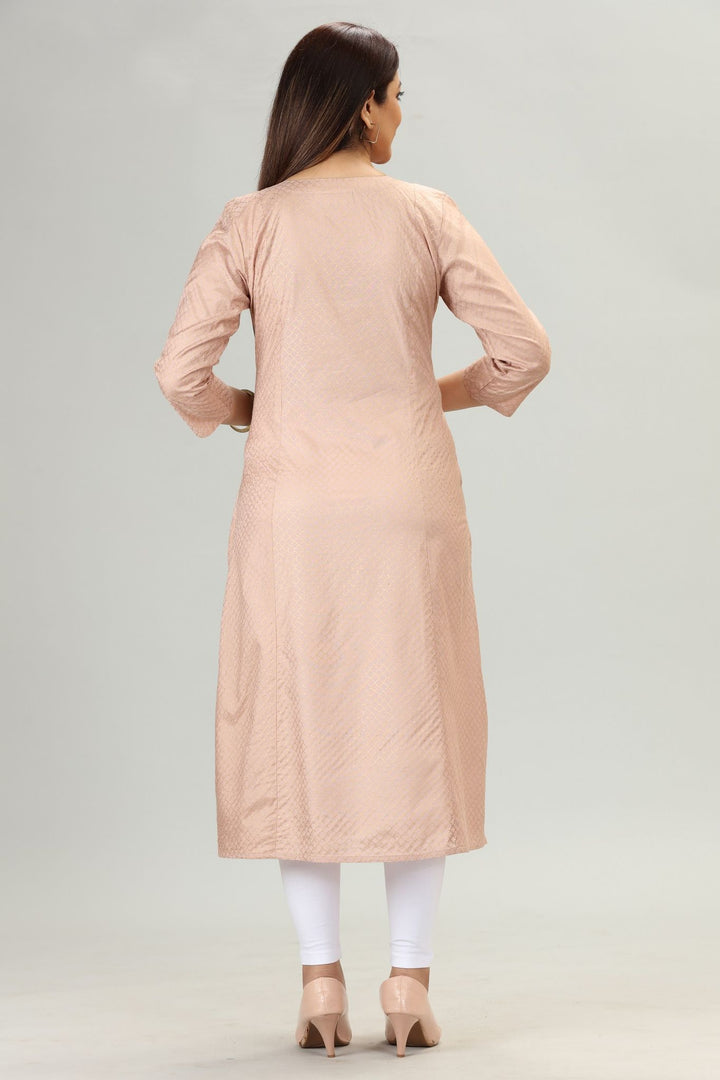 Peach Cotton Silk Embroidered Straight Kurta