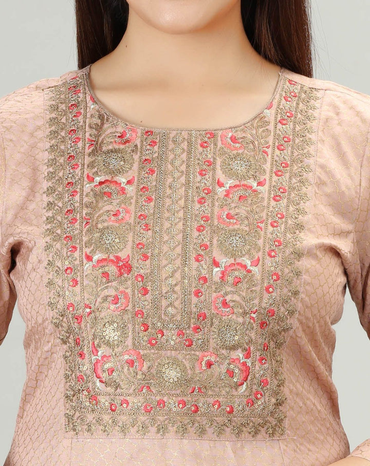 Peach Cotton Silk Embroidered Straight Kurta