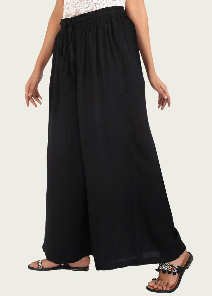 Black Rayon Flared Palazzo