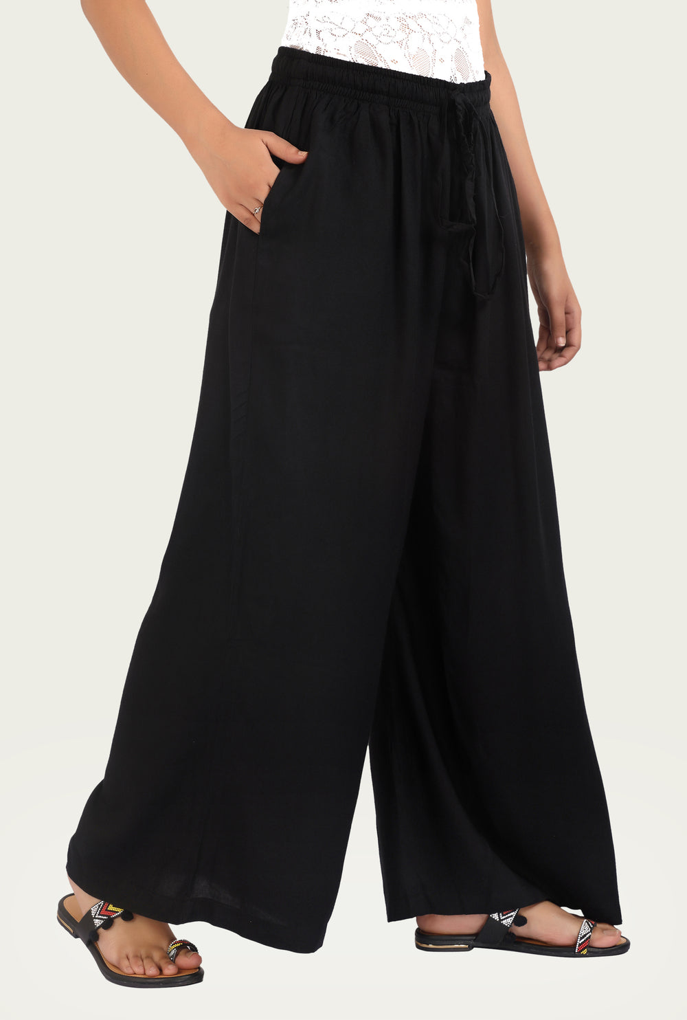 Black Rayon Flared Palazzo