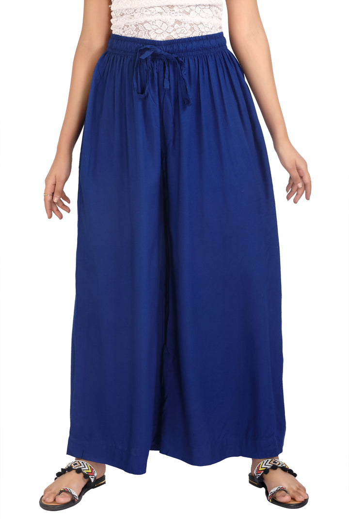 Blue Rayon Flared Palazzo