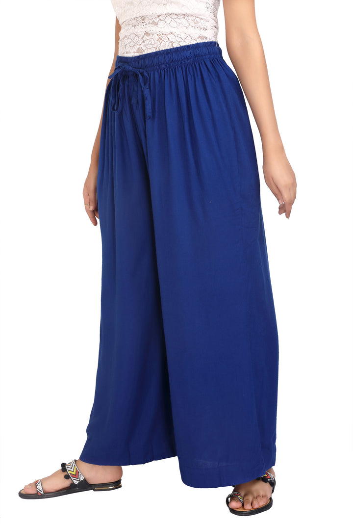 Blue Rayon Flared Palazzo