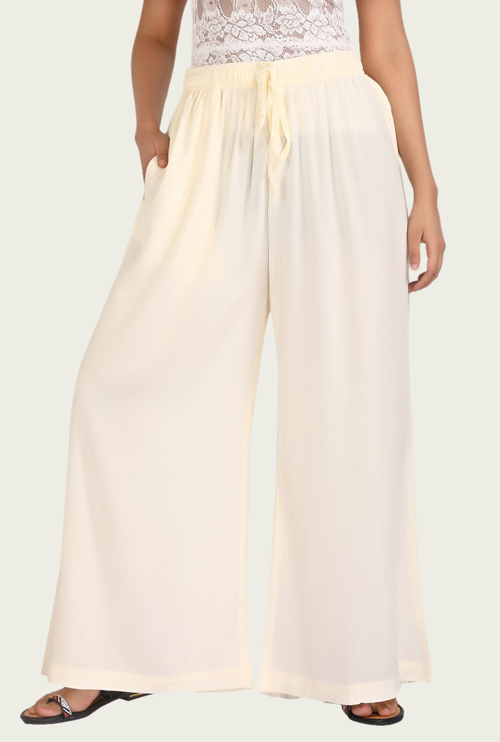 Off white Rayon Flared Palazzo