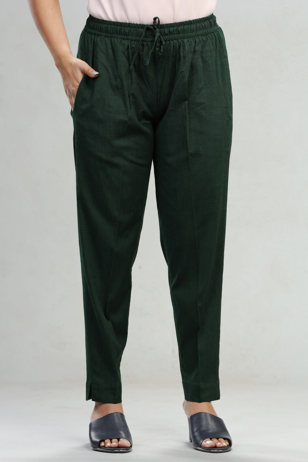 Bottle Green Cotton Lycra Pant