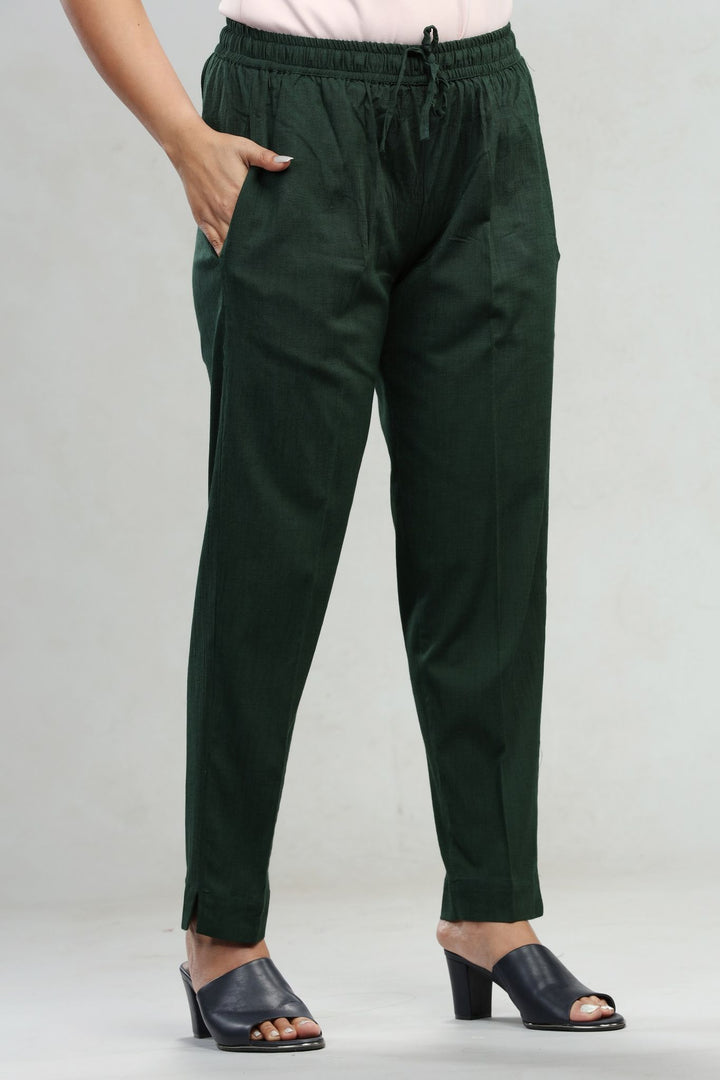 Bottle Green Cotton Lycra Pant