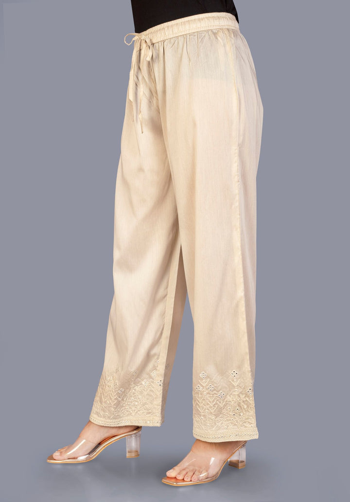 Embroidered Cream Cotton Palazzo