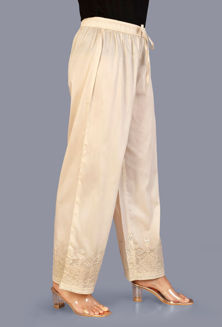 Embroidered Cream Cotton Palazzo